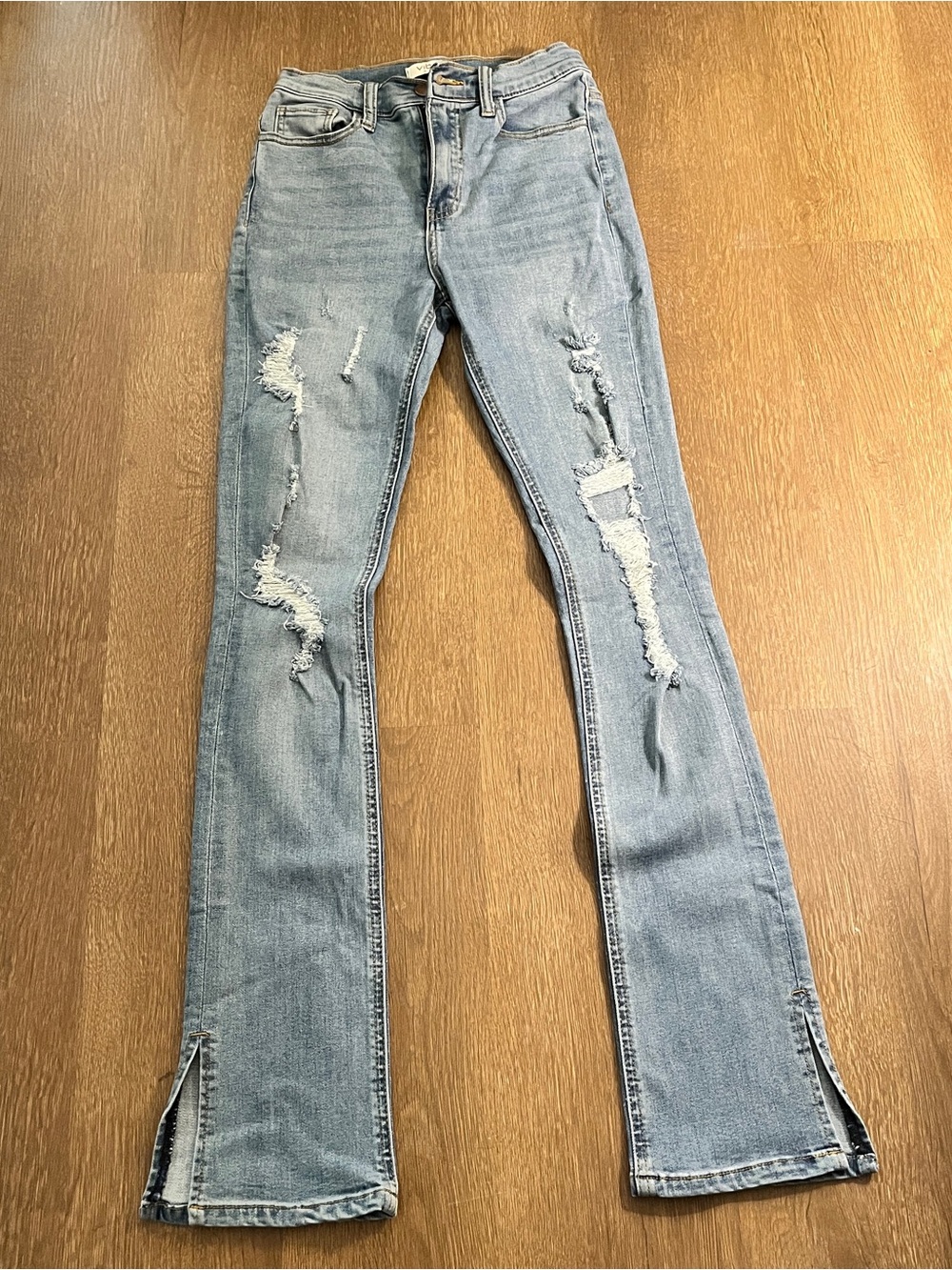 Vibrant M.I.U Distressed Flare Jeans with Ankle Slits 🔥